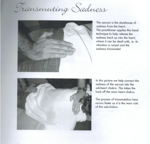 Serge Benhayon with his hand on 14 or 15 year old daughter, Natalie Benhayon's bottom, Sacred Esoteric Healing Advanced Level 1 Workshop manual, p. 53